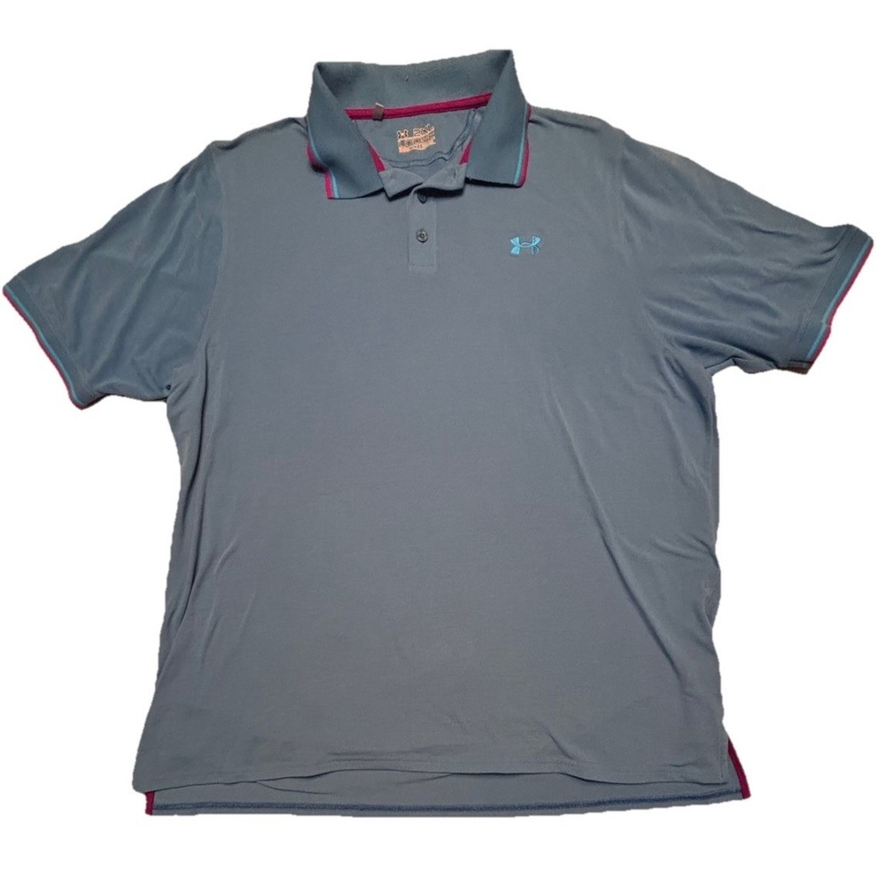 Men's‎ Under Armour Short Sleeve Blue Polo Shirt 2XL Loose Heat Gear